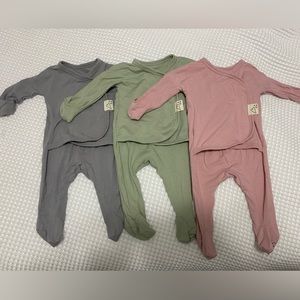 Bonsie Baby skin to skin footies bundle of three (green gray and pink).